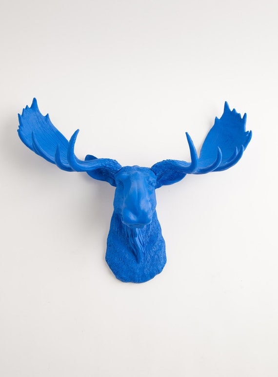 Faux Taxidermy - The Maxwell - Resin Moose Head- Moose Resin Ocean Blue Faux Taxidermy- Chic & Trendy