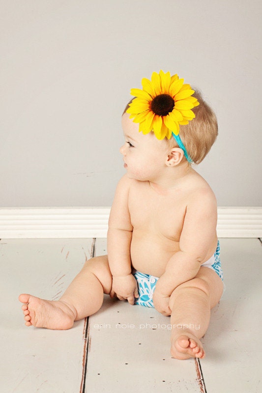 Large Sunflower on a Bright Blue Headband, perfect for babies, toddlers, children, teens and adults or photo props