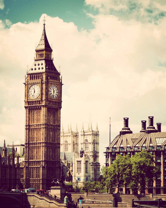 London photography, fine art travel photograph, 8x10 Classic England photo, vintage Big Ben, Westminster, retro, teal, romantic Europe