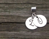Personalized Jewelry Double Initial Hand Stamped Sterling Silver European Charm Bead Sterling Silver