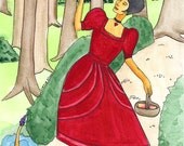 walking in the woods, 8x10 inch water color illustration print on paper. nursery room wall décor for baby shower