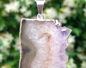 Sliced Druzy Stalactite Chunky Amethyst Pendant - Silver