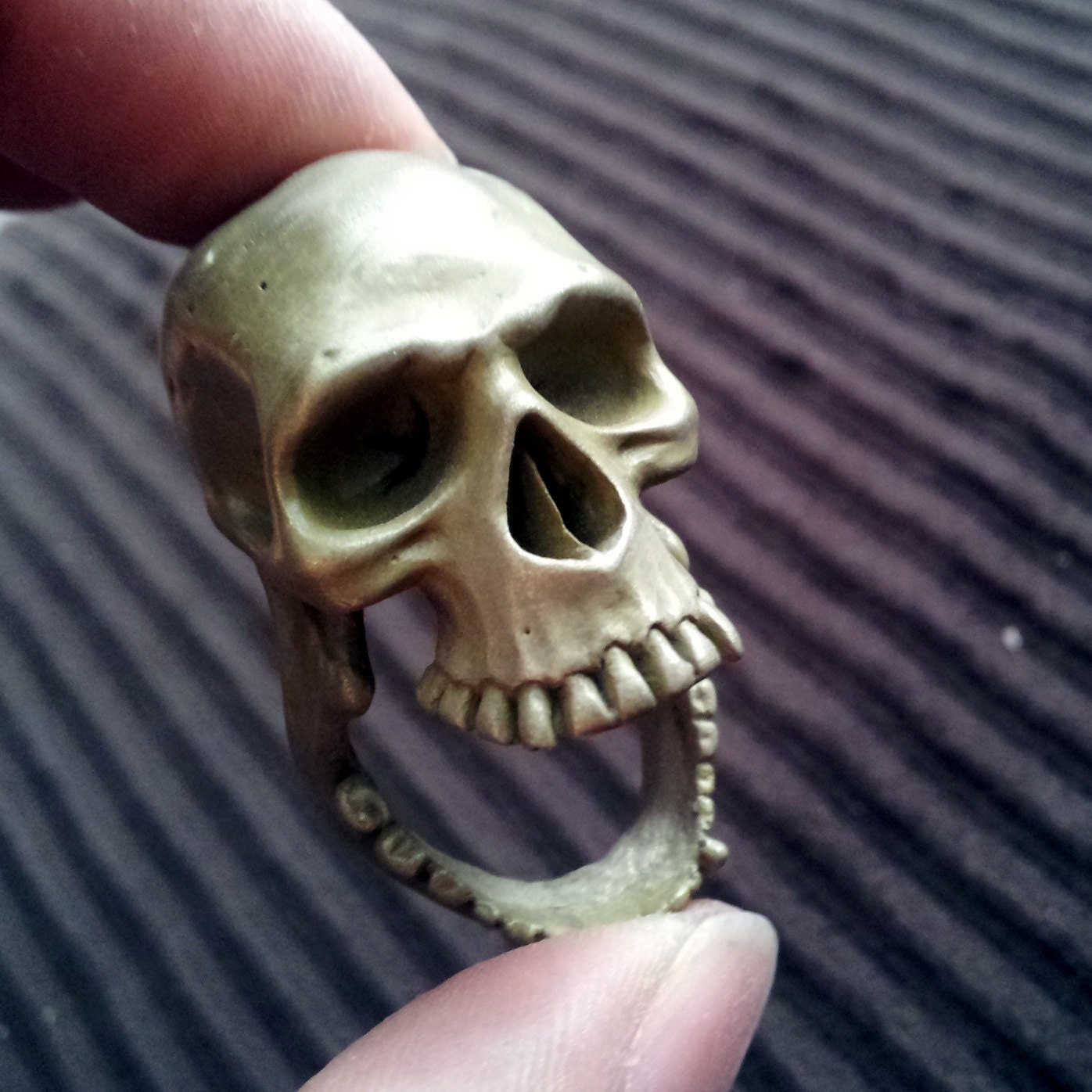 Chewy, the Skull Teething Ring - Brass Resin Sculpted Jewelry
