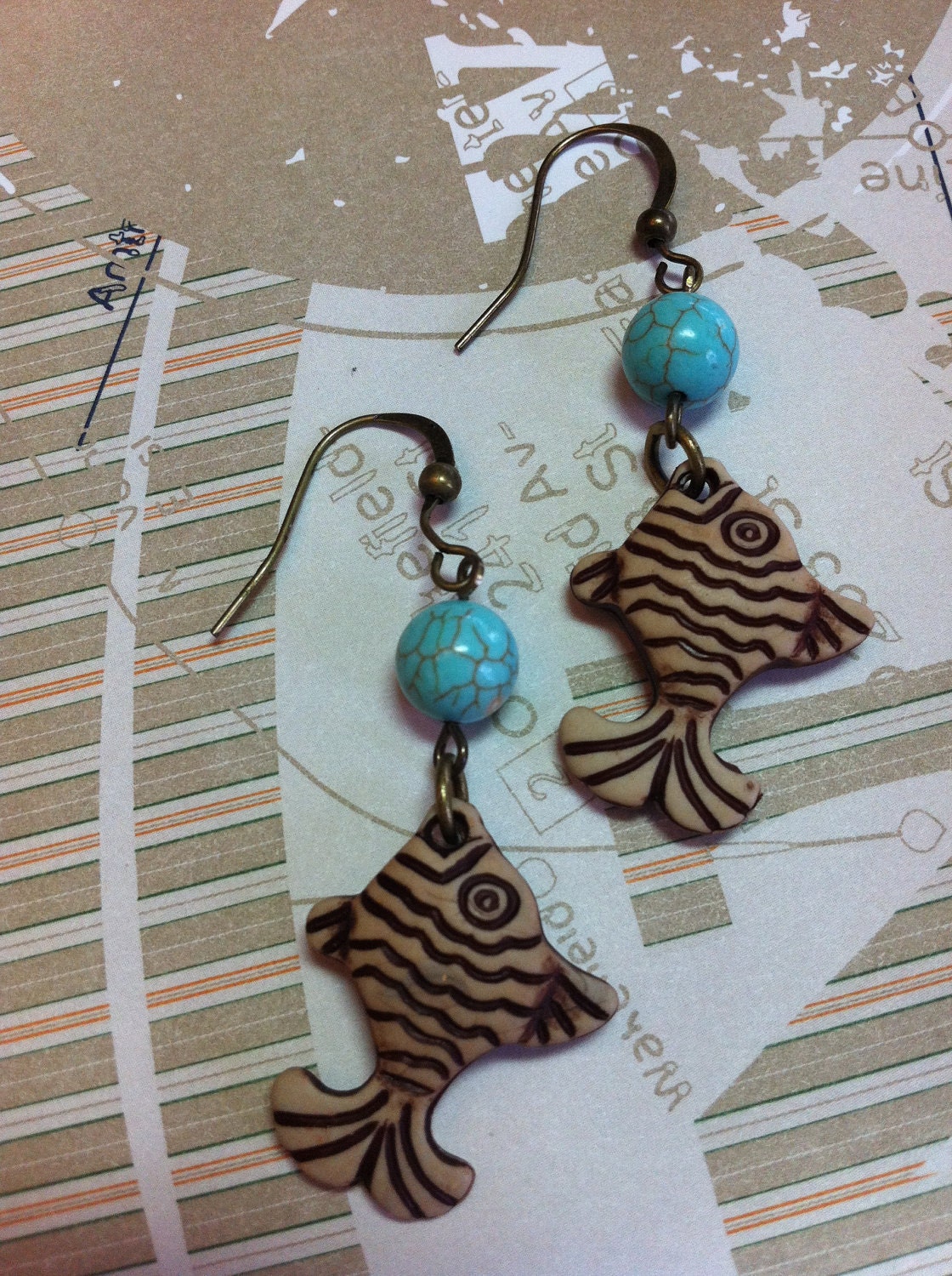 Tropical Fish Earrings with turquoise colored magnesite accent bead