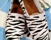 White & Black Zebra Animal Print Custom TOMS