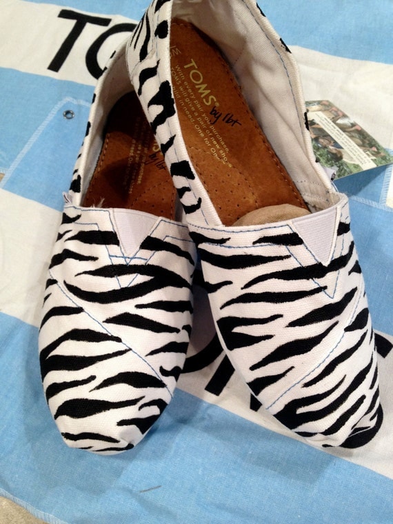 White & Black Zebra Animal Print Custom TOMS