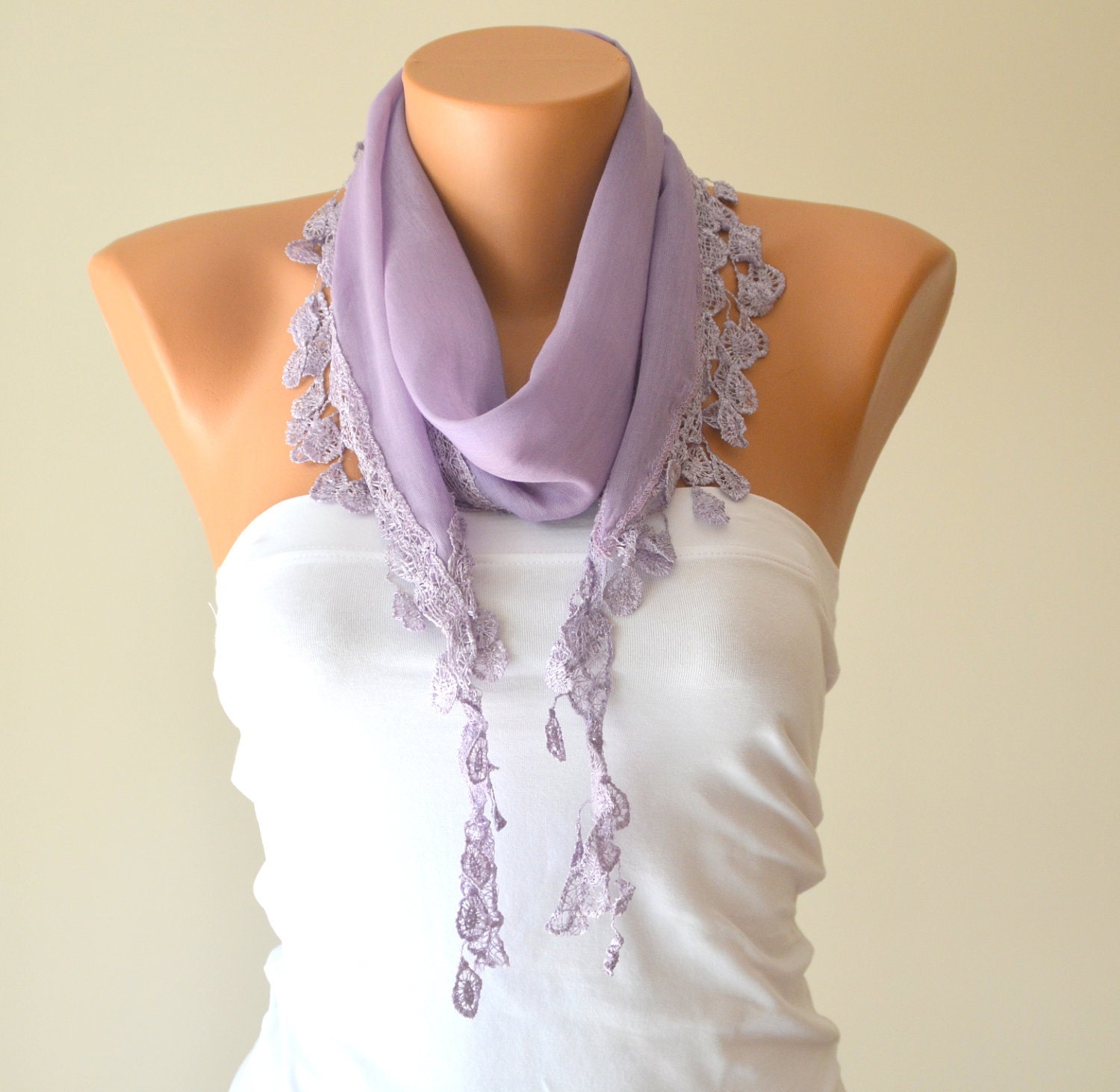 Lilac cotton scarf headband necklace cowl with Lace Edge summer dress spring trend women's fashion birthday gifts mother's day gifts