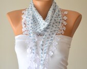 White floral cotton scarf headband necklace cowl with lace edge summer scarf spring trend women's accessory birthday gifts