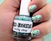 Minty Chip:  Custom-Blended Glitter Nail Polish / Lacquer (One regular size bottle 15 ml size)