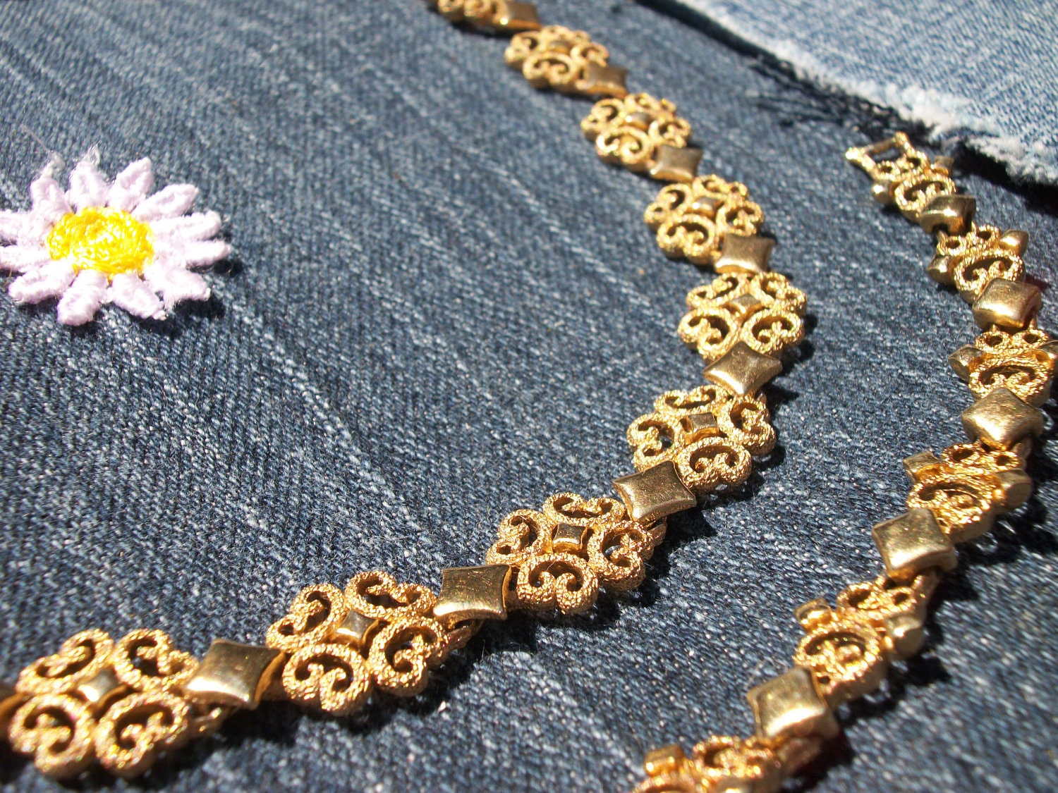 Vintage Gold Filigree  Choker Necklace and Bracelet Set, 1980's, Bridal Jewelry, Casual, Diamonds and Heart Shaped Links