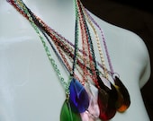 Multicolor Rainbow Custom Crystal Pendant Necklace w/ Coordinating Color Chain Oval Cut