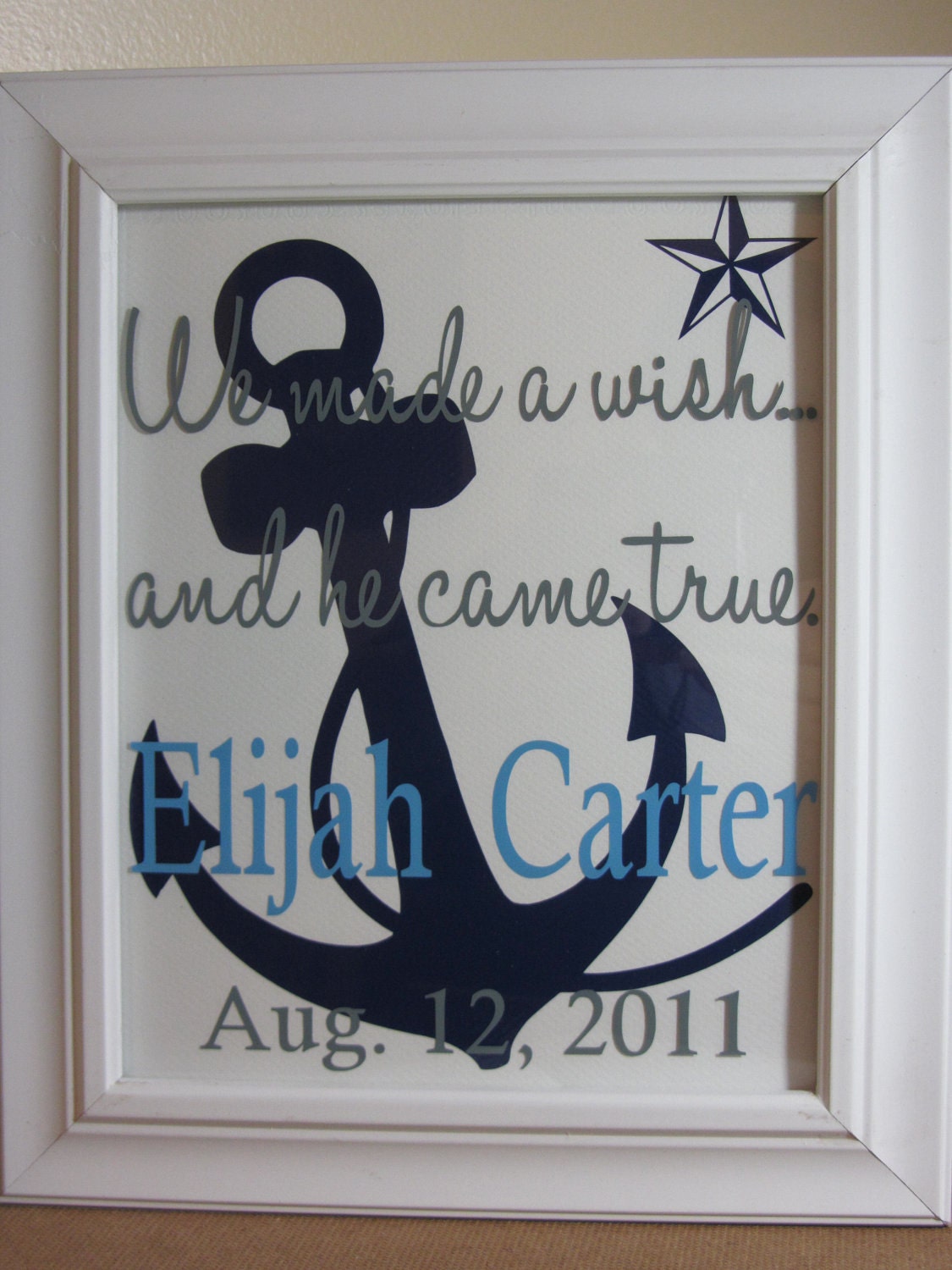 Nursery Decor - Personalized, 4 color "We made a wish..." Anchor design sign 8" x 10" - Please READ description for ordering instructions