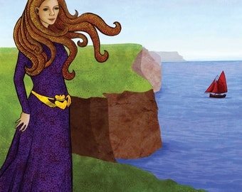 PRINT. 8x10". Woman stands on cliff in Ireland.
