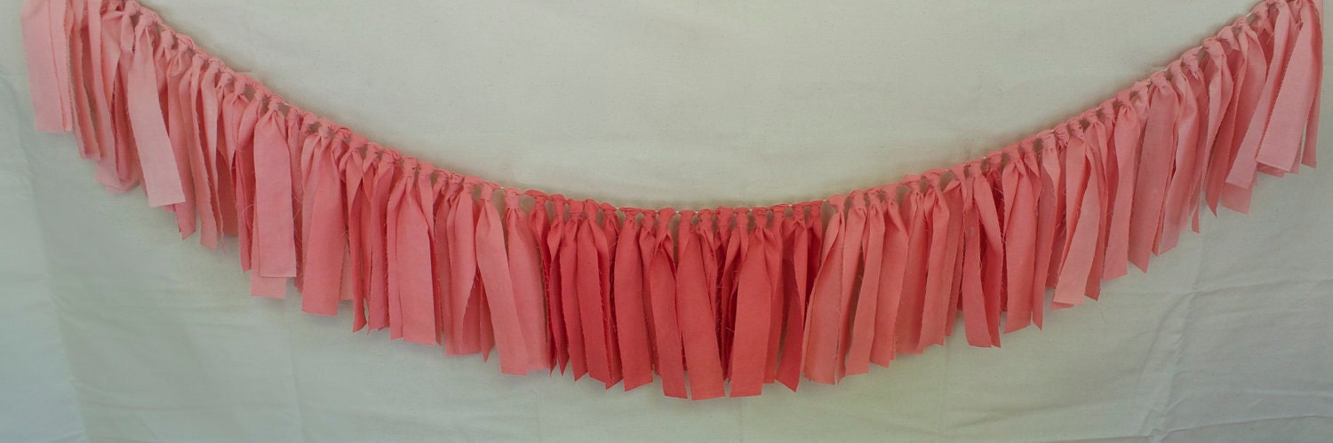 Coral Peach Ombre hand dyed Fabric "rag" garland - Wedding & Party decor, photo backdrop