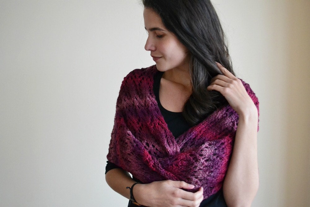 Lilac wine - Hand knit shawl, shrug - wool - lilac lila red purple scarf Mother's day gift Etsy UK