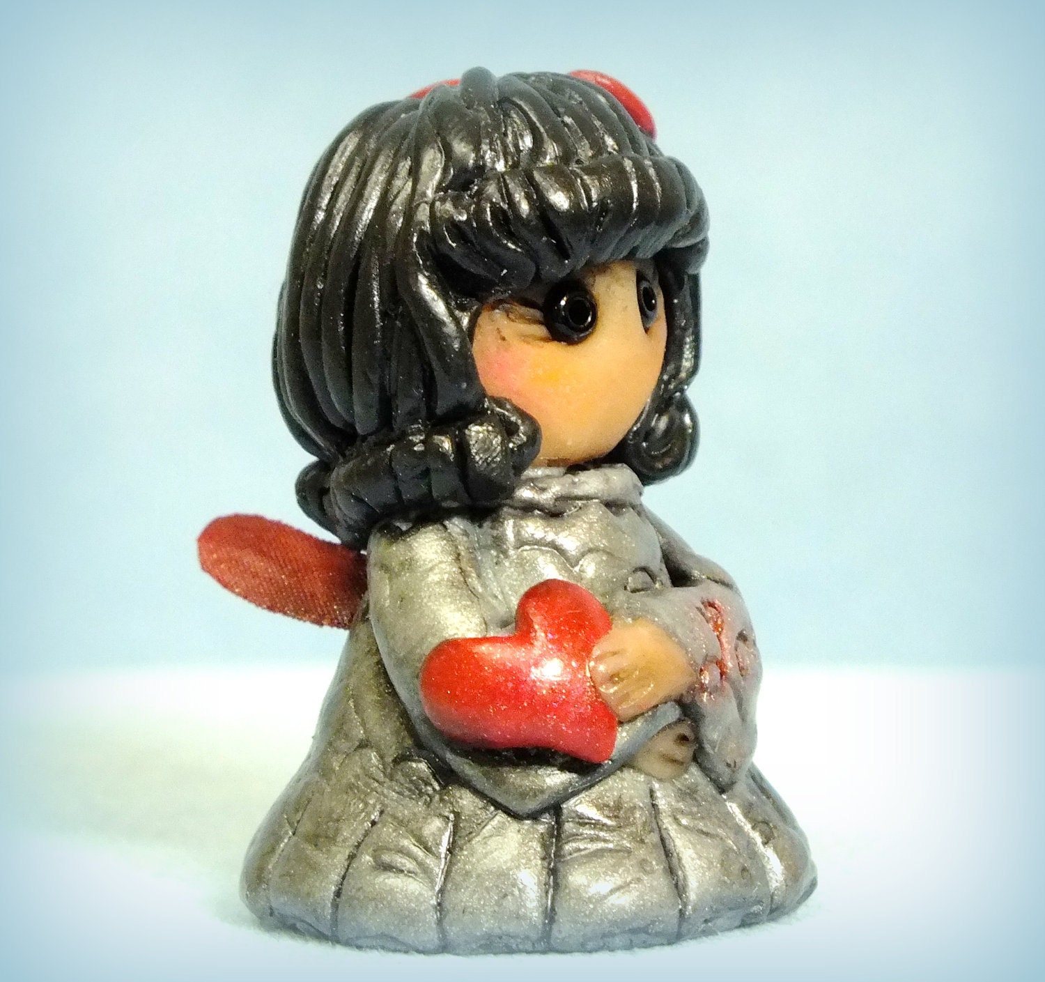 Art Doll, OOAK Pure Sculpt Red Heart Pixie Fairy Fantasy Miniature Polymer Clay Art Doll
