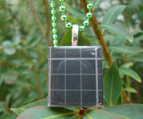 Shiny Black Plaid Scrabble (c) Tile Penant