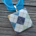 Wood Tile Necklace with Shades of Blue and White Argyle