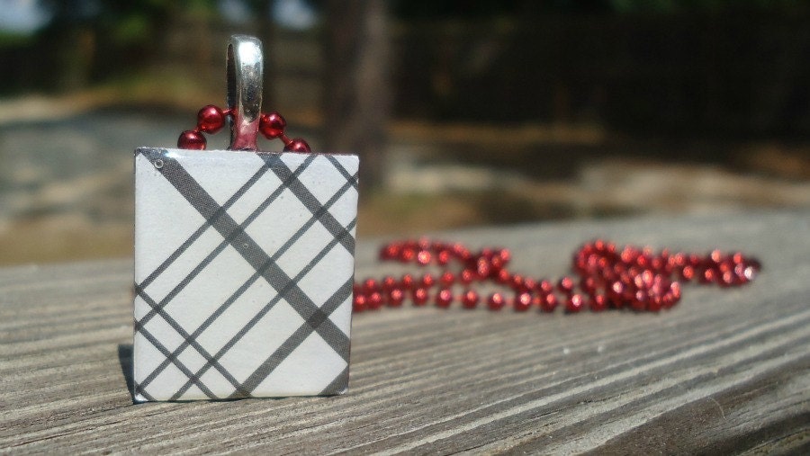 Classy Plaid in White and Black Scrabble (c) Tile. Teens, Tweens