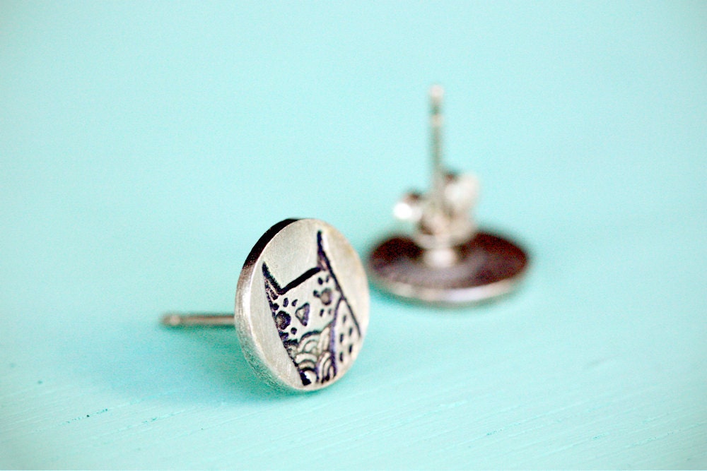 Tiny OWL EARRINGS, retro sterling silver owl stud ear rings, by boygirlparty - ecofriendly jewelry