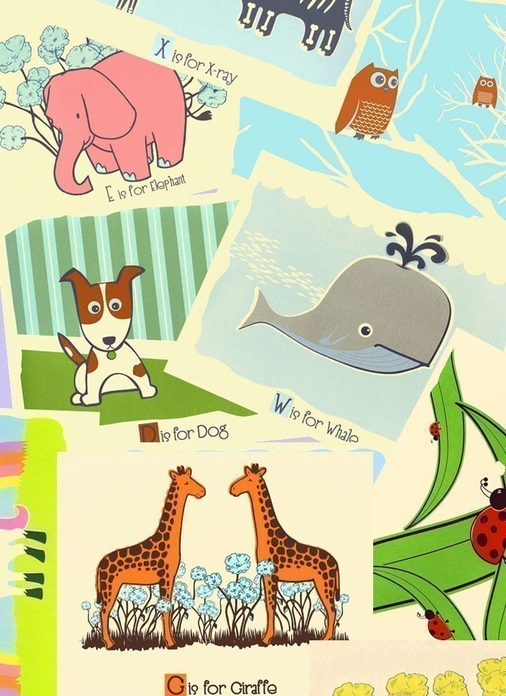 Alphabet Prints Nursery Art Print ABC Posters - Choose Any 3 Screenprint Animal Alphabet Art Prints Nursery Decor by strawberryluna