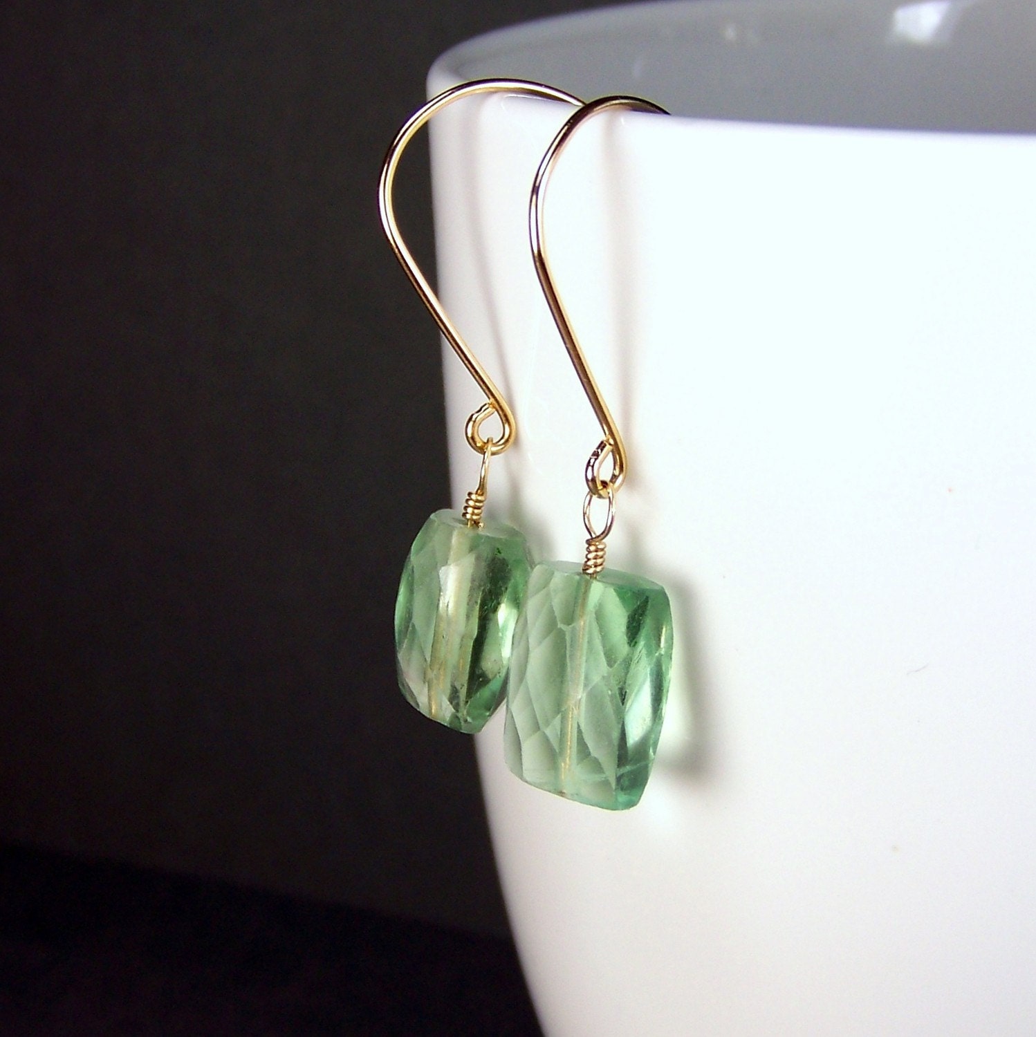 Gold & Green Gemstone Earrings Genuine Fluorite Earrings Spring Green Dangle Earrings Mint Green Casual Earrings Ample Goddess Jewelry