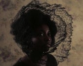 LaceWork - FREE SHIPPING Print Black Lace Collar Girl Dark Shadows Silhouette Yellow Warm Orange Creepy Surreal Hood Wrapped Portrait Eyes