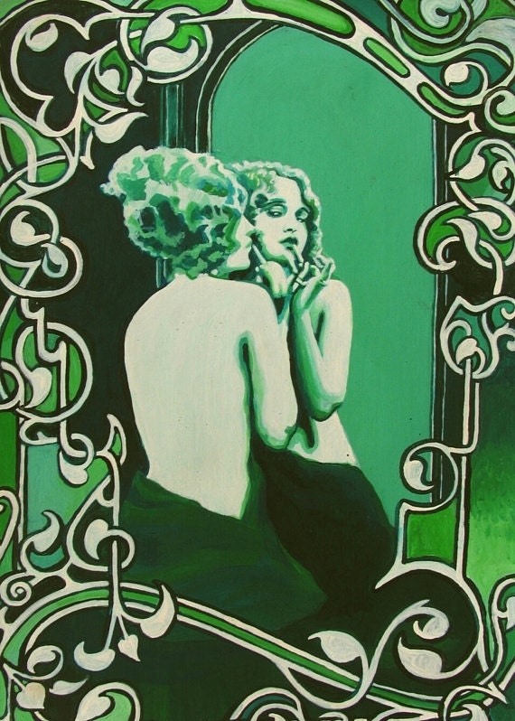 Vanity - Art Nouveau Goddess Pin Up Girl - 5x7 Card
