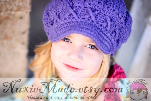 Girls Hat, Child Hat, Crochet Hat, 2T-4T Apple Cap- grape, newsboy newsgirl, Free US Shipping