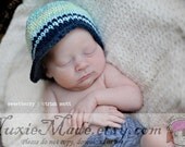 Baby Hat, Boys Hat, Crochet Hat, Newborn Stripes Beanie with Brim -Country Stripes & Indigo, Newsboy, Free US Shipping
