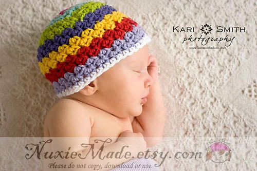 Baby Hat, Crochet Hat, Child Hat, 0-3 months L'arc En Ciel Basic Beanie -Violet Pop, Free US Shipping