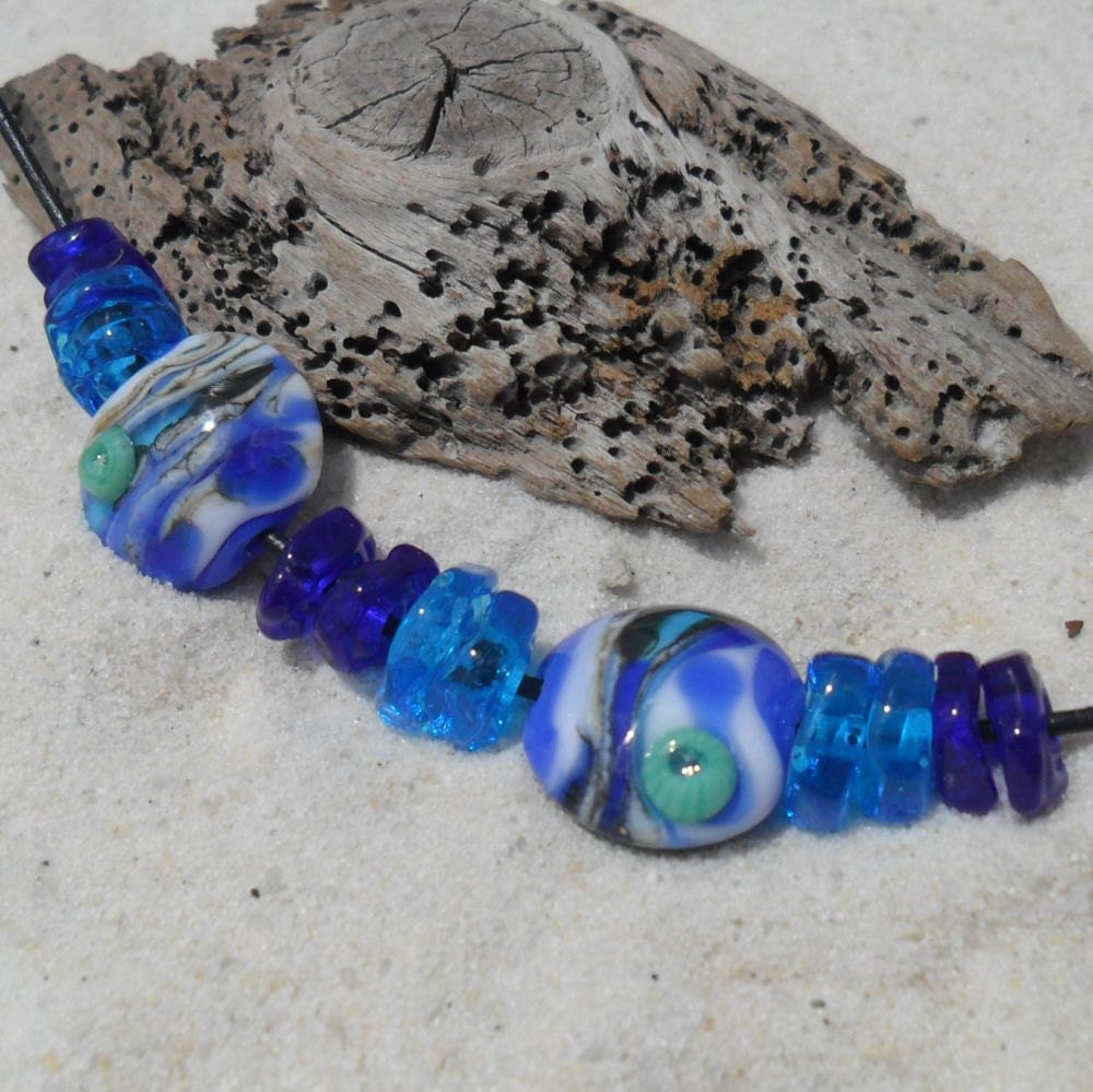 Lampwork Lentils-Spacers Blue, Handmade Set SRA LETEAM Glassymom
