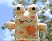 Handmade Sock Toad, Stuffed Animal Sock Doll Art Toy, Hug Me Toad, Personalized Hang Tag, Soft Yellow, Polka Dots, 10 inch, Ready-made