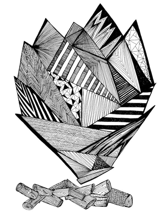 Fireplace 8x10 Fine Art Archival Print of Original Pen and Ink Drawing