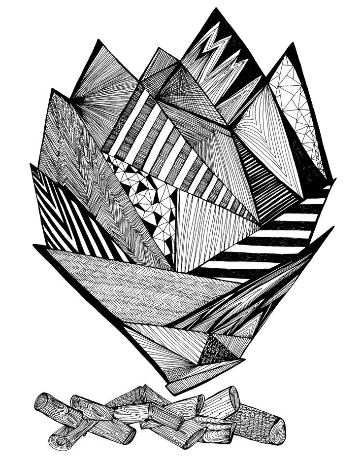 Fireplace 8x10 Fine Art Archival Print of Original Pen and Ink Drawing
