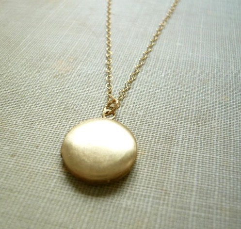 Solitaire - small round brass locket 14k gold filled necklace - simple everyday jewelry mothers day gift