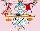 Mid Century 50's style Laundry Room print -  Fashionista Ironing, 8x10