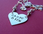 Carpe Diem heart necklace-  Custom Text sterling silver