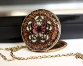 Women's Locket / Wedding Locket / Pink Butterfly Locket / Brass / Filigree / Picture Locket / Upcycled Vintage