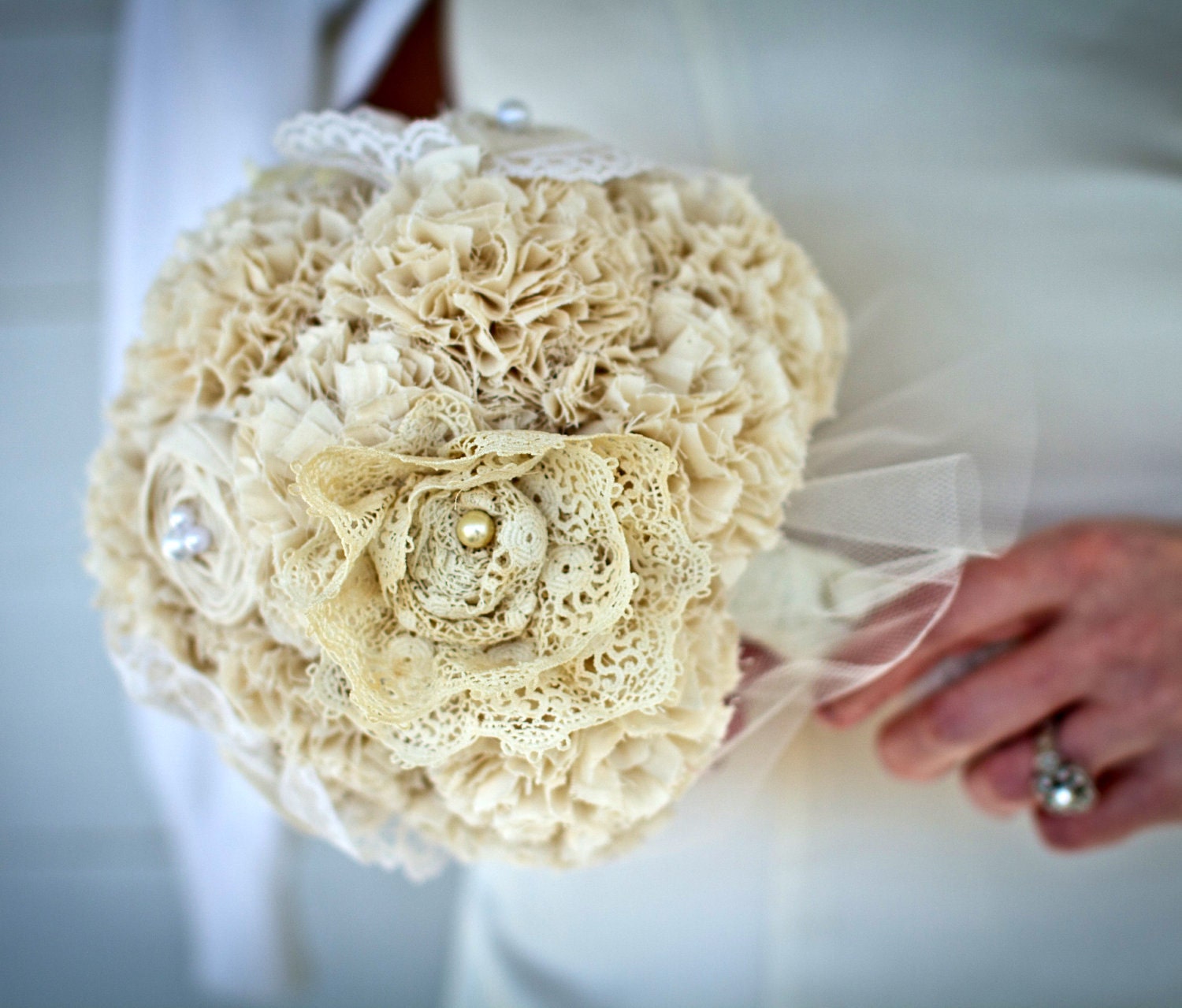 Lace Fabric Bouquet - Heirloom Wedding Bouquet, Fabric Flower Bouquet, Alternative Bouquet