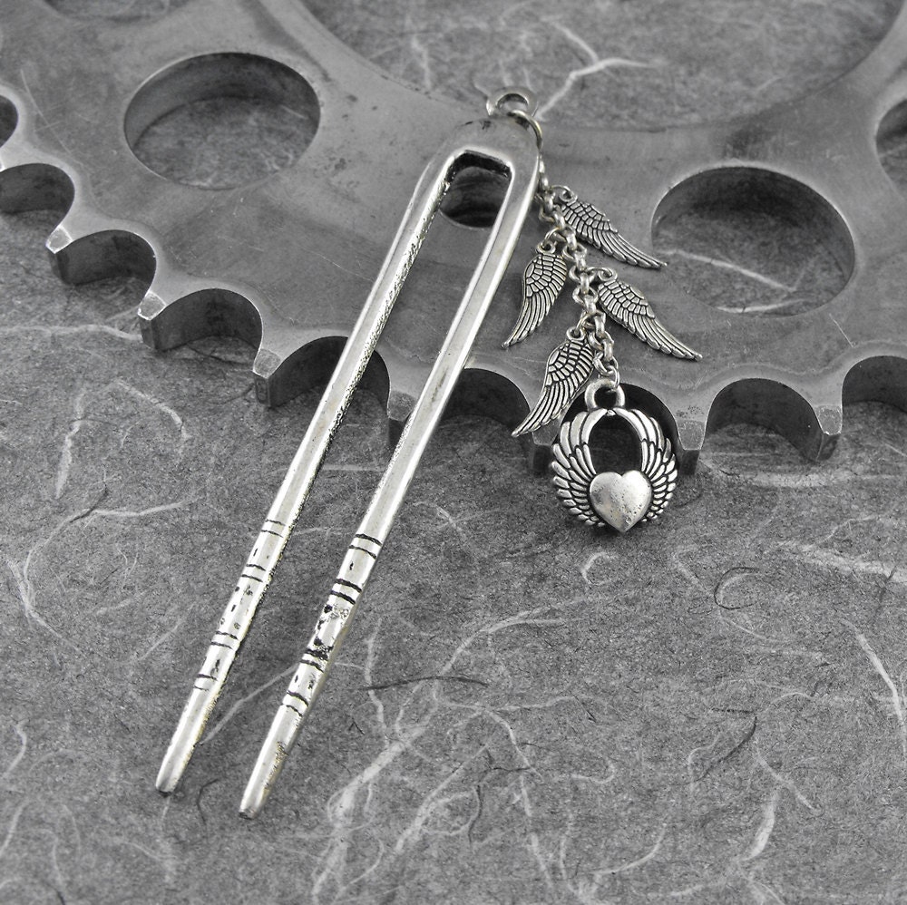 Falling Feathers Hair Fork - Fall of the Rock Loving Angel Through Your Locks by COGnitive Creations
