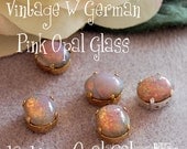 Pink Fire Opal Vintage West German Glass Cabochon 12x10mm Oval in a 4-hole Prong Setting Gold Plated Sew On Wire Jewelry Supply