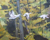 Original Oil Painting geese Fournier Canada Appalachian Quebec " The Five Snow Geese " 24" x 48"