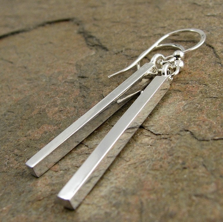 Modern Contemporary Sterling Silver Earrings, Square Silver Bar Handmade Earrings on Etsy