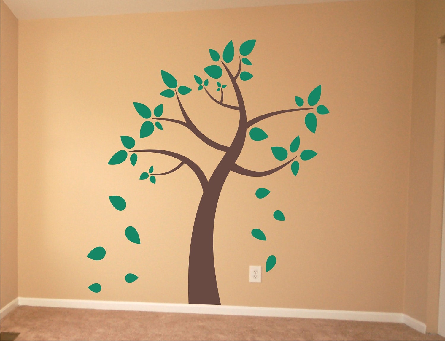 Nursery Tree with Leaves Wall Decal Blowing in the Wind Nature Vinyl Wall Art
