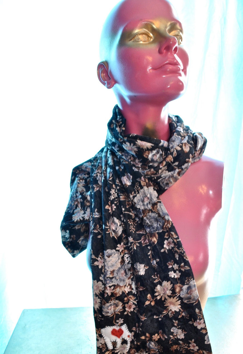 The Elephant and the Rose - Black Velvet Scarf