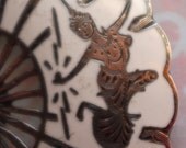 SALE Sterling Silver Nielloware White Enamel Fan Pin circa 1965