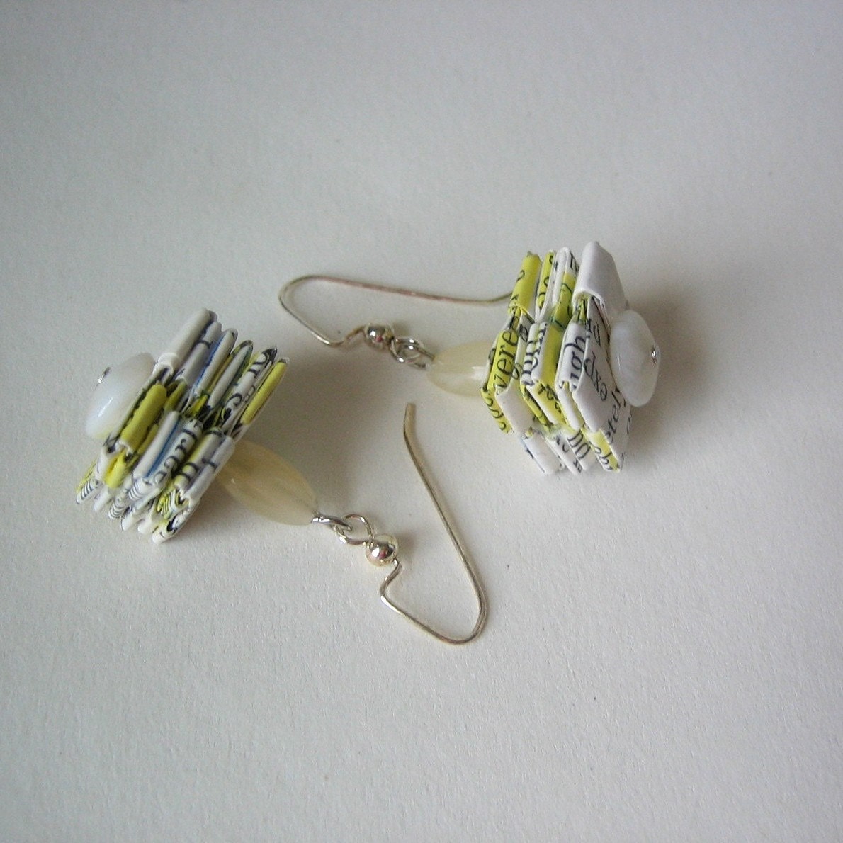 For the Bookworms - Eco Friendly Rescued Textbook Earrings - Black & White and Yellow and Green All Over