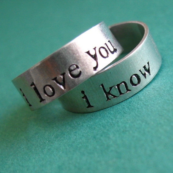 Star Wars Rings- Han & Leia -Pair of Adjustable His and Hers Aluminum Rings -your choice of font