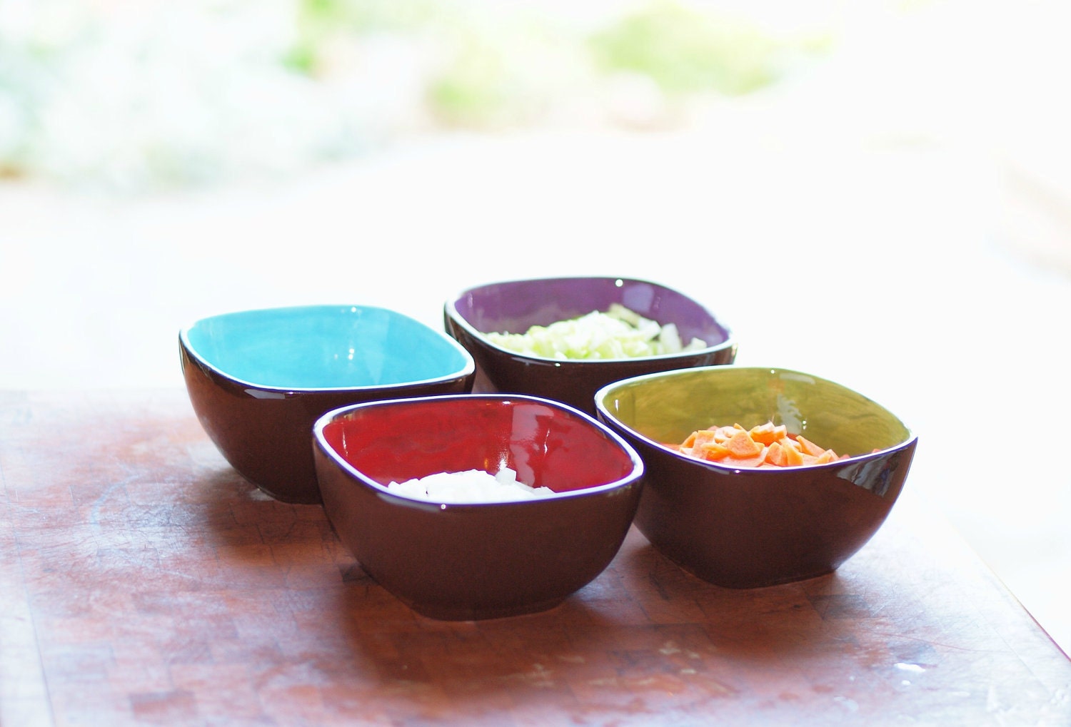 Colorful Prep Bowls -Urban Fusion XSmall Square Bowls Set of 4- Functional Pottery Kitchen Serving Gourmet Chef Gifts Made to Order UF-260